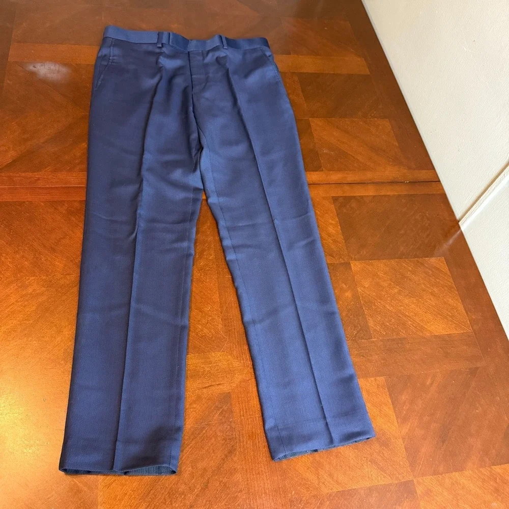 PAUL COSTELLOE Blue‎ Wool 2 Piece Suit 38 Jacket Trousers W 34